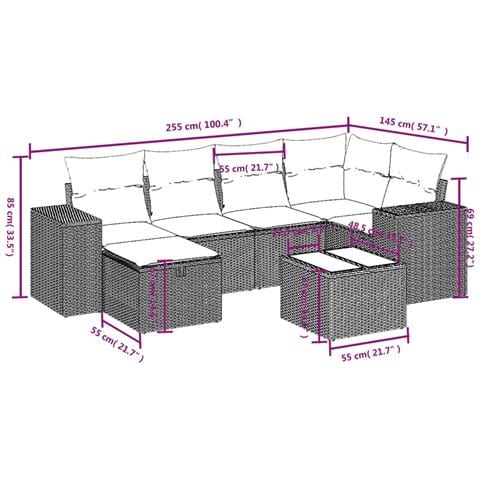 Set Divani da Giardino 7pz con Cuscini Grigio Chiaro Polyrattan - Foto 4