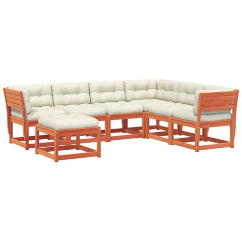 Set Salotto Giardino 7pz con Cuscini Marrone Cera Massello Pino - Foto 1