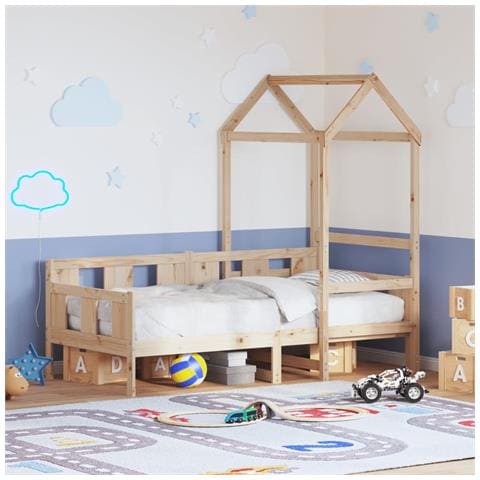 Dormeuse con Tetto 90x200 cm in Legno Massello di Pino - Foto 2