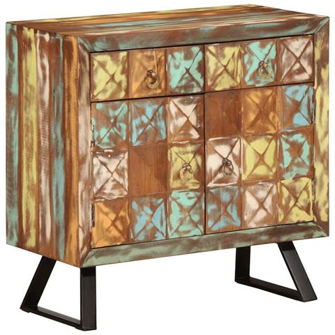 Cassettiera Multicolore 70x35x70 cm Legno Massello di Recupero - Foto 1