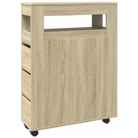 Mobile da Bagno Stretto con Ruote Rovere Sonoma in Truciolato - Foto 1