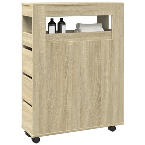Mobile da Bagno Stretto con Ruote Rovere Sonoma in Truciolato - Foto 2