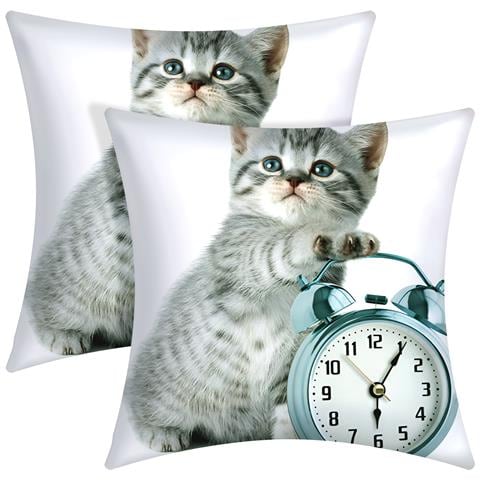 Set Di 2 Copricuscini 40x40 Cm Kitten Clock Design - Foto 2