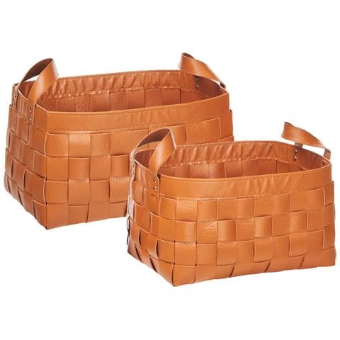 Set Di 2 Cestini Sippar Pelle Sintetica Marrone Dorato - Foto 2