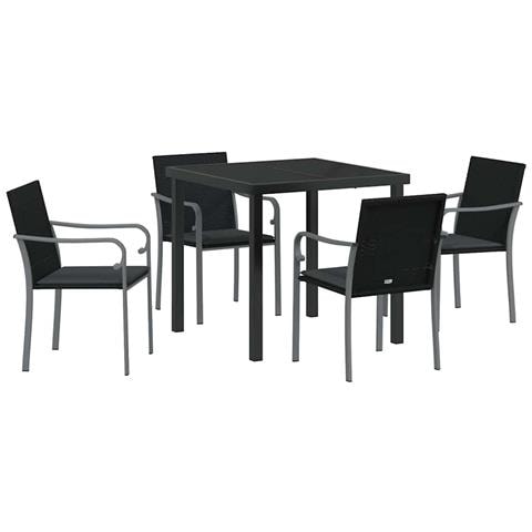 Set da Pranzo per Giardino 5 pcs Nero Poly Rattan - Foto 1