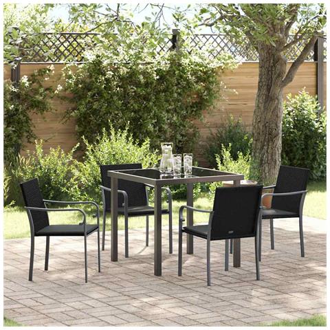 Set da Pranzo per Giardino 5 pcs Nero Poly Rattan - Foto 2