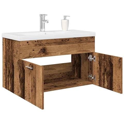 Mobile da Bagno con Lavabo Integrato e Rubinetto Legno Antico - Foto 2