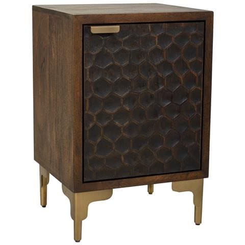 Comodino In Legno E Metallo Con 1 Porta Marrone 40x35x60. - Foto 1