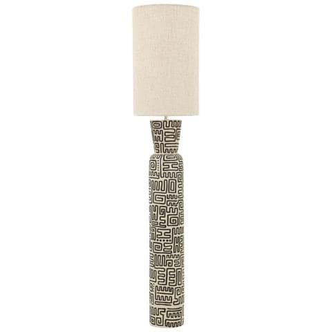Lampada Da Terra Nairobi In Polyresin Bianco E Nero Con Paralume In Tessuto - Foto 1