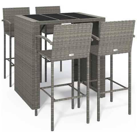 Set da Bar da Giardino 5 pz Grigio in Polyrattan - Foto 1