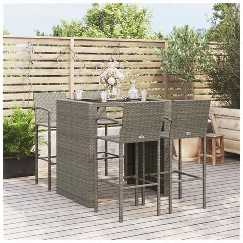 Set da Bar da Giardino 5 pz Grigio in Polyrattan - Foto 2