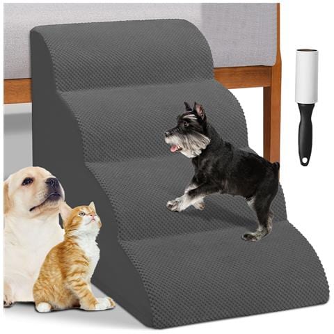 Scala Per Animali Domestici Grigio 4 Scalini Per Gatti E Cani Rullo Rimuovi Peli - Foto 1