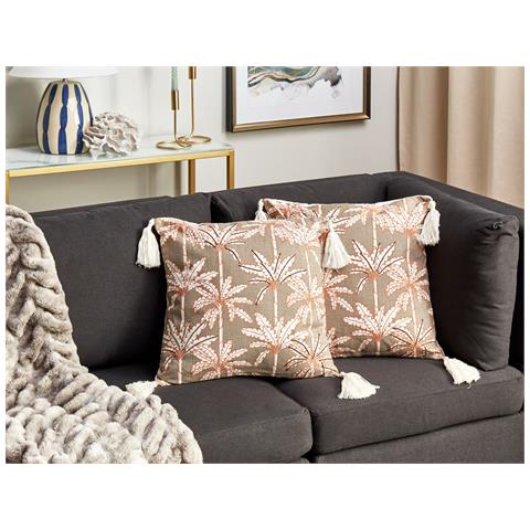 Set Di 2 Cuscini Melobesia Cotone 45 X 45 Cm Multicolore Trama Di Piante - Foto 1