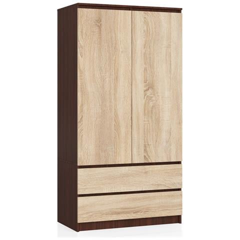 Armadio A 2 Ante Battenti E Cassetti S90, 90x51x180 cm, Colore Weng? e Sonoma Quercia - Foto 1