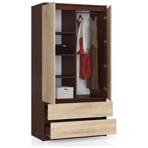 Armadio A 2 Ante Battenti E Cassetti S90, 90x51x180 cm, Colore Weng? e Sonoma Quercia - Foto 2