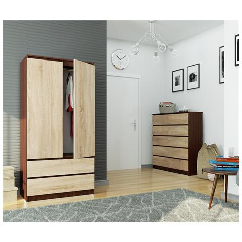 Armadio A 2 Ante Battenti E Cassetti S90, 90x51x180 cm, Colore Weng? e Sonoma Quercia - Foto 6