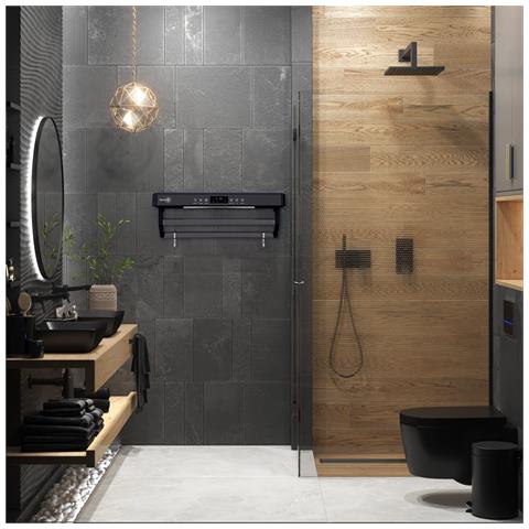Asciugasalviette Elettrico Con Disinfettante Uv Per Bagno /cucina, A Parete, L60cm, 450w, Premium Nero - Foto 2