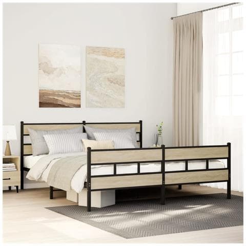 Giroletto Senza Materaso In Metallo Rovere Sonoma 183x213 Cm - Foto 1