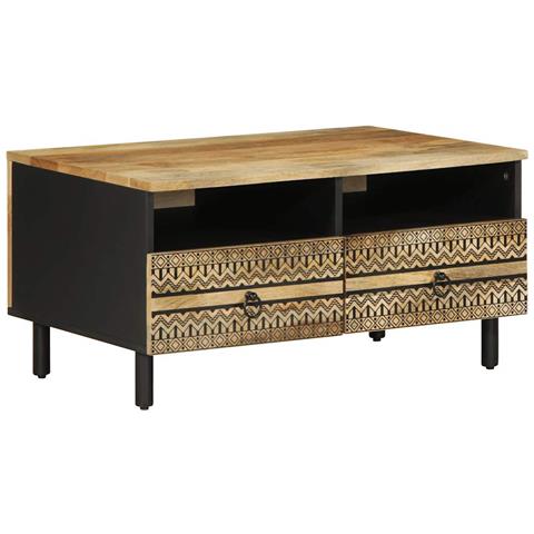 Tavolino Da Salotto Nero 80x54x40cm Legno Massello Mango Grezzo - Foto 1