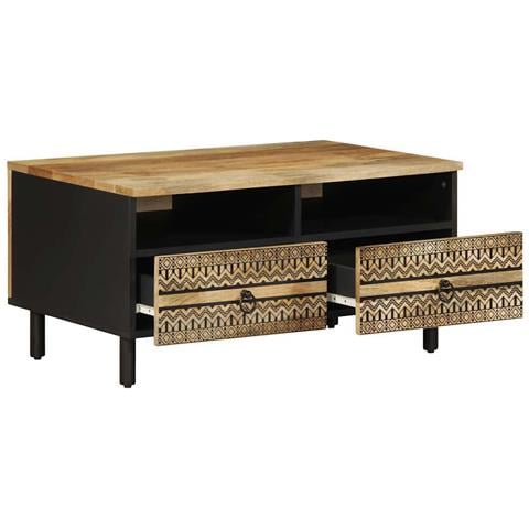 Tavolino Da Salotto Nero 80x54x40cm Legno Massello Mango Grezzo - Foto 2