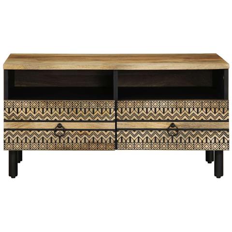 Tavolino Da Salotto Nero 80x54x40cm Legno Massello Mango Grezzo - Foto 3