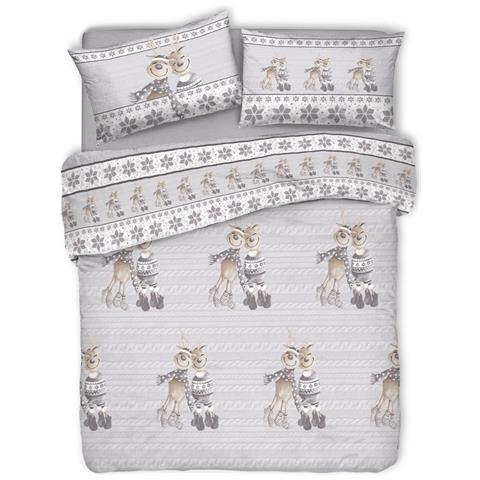 Copripiumino Sacco Piumone Pensieri Delicati Cotone Disegno Renna Matrimoniale Beige - Foto 1