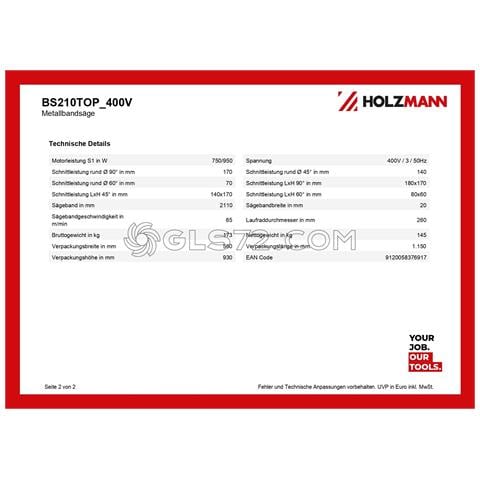 Sega A Nastro In Metallo Con Discesa Manuale Idraulica Bs210top_400v Holzmann - Foto 8