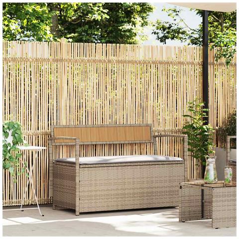 Panca Portaoggetti da Giardino con Cuscino Beige in Polyrattan - Foto 1