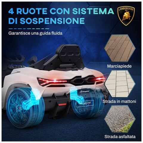 Macchina Elettrica per Bambini con Luci LED, Clacson e Telecomando, in Plastica e Acciaio, 105x60x40 cm, Bianco - Foto 6