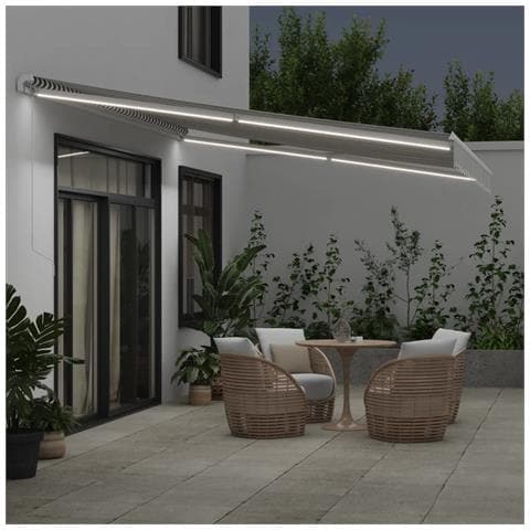 Tenda Da Sole Retrattile Manuale Con Led Antracite E Bianco - Foto 3