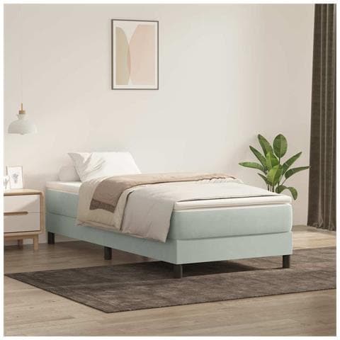 Letto A Molle Senza Materasso Grigio Chiaro 90x220 Cm Velluto - Foto 1