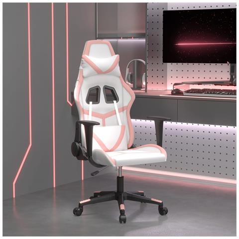 Sedia Da Gaming Bianco E Rosa In Similpelle - Foto 8