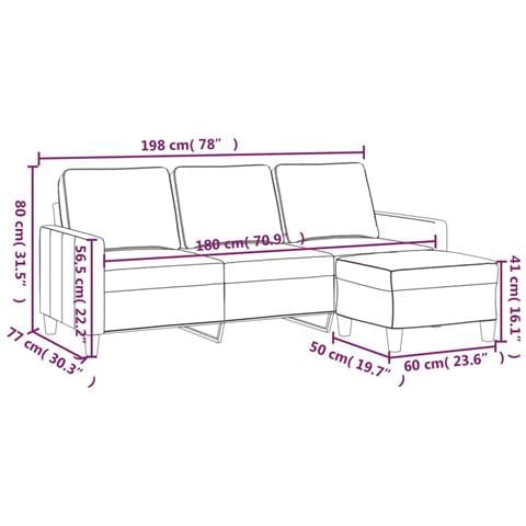 Divano a 3 Posti con Poggiapiedi Marrone 180 cm in Tessuto - Foto 7