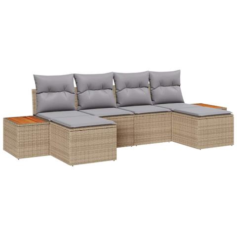 Set Divano da Giardino 6 Pezzi con Cuscini Beige in Rattan Sintetico - Foto 1