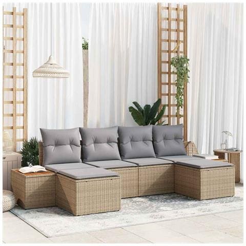 Set Divano da Giardino 6 Pezzi con Cuscini Beige in Rattan Sintetico - Foto 2