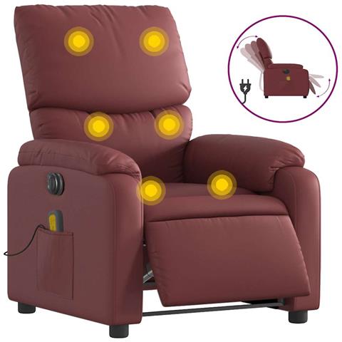 Poltrona Massaggiante Reclinabile Rosso Vino in Similpelle - Foto 1