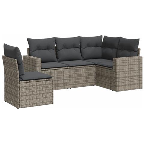 Set Divano da Giardino 5 pz con Cuscini Grigio in Polyrattan - Foto 1