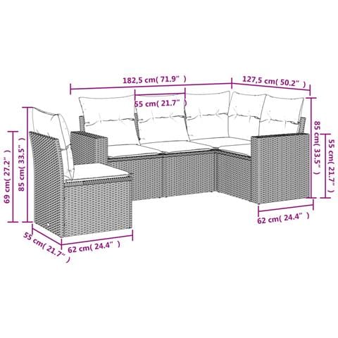 Set Divano da Giardino 5 pz con Cuscini Grigio in Polyrattan - Foto 3