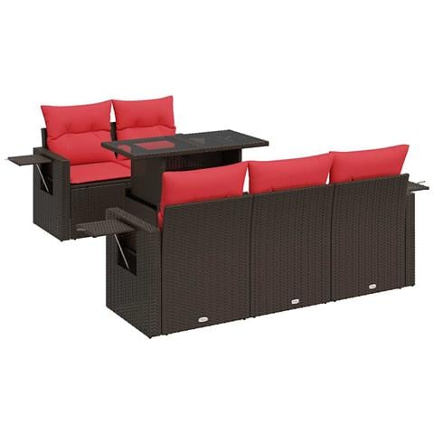 Set Divano da Giardino 6pz con Cuscini Grigio Polyrattan Acacia - Foto 1