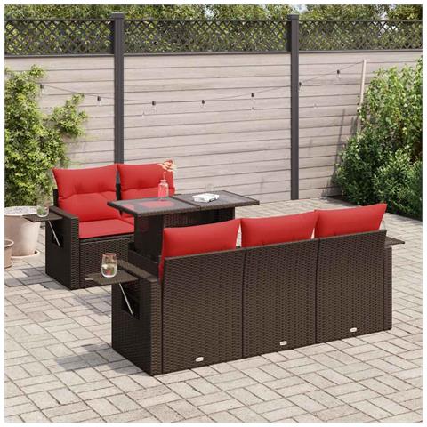 Set Divano da Giardino 6pz con Cuscini Grigio Polyrattan Acacia - Foto 2