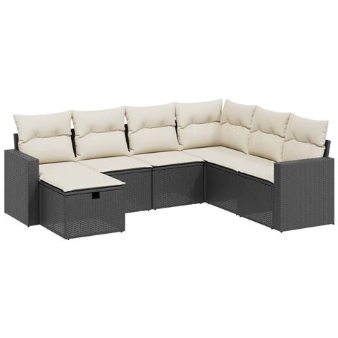 Set Divani da Giardino con Cuscini 7pz Nero Polyrattan - Foto 1