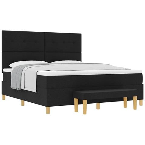 Letto Box Spring con Materasso & Panchina Nero 180x200 cm Tessuto - Foto 1