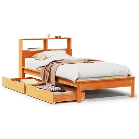 Letto Libreria senza Materasso Marrone Cera 90x200 cm in Pino - Foto 1