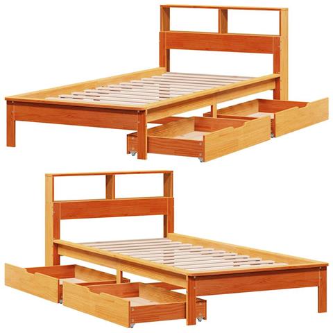 Letto Libreria senza Materasso Marrone Cera 90x200 cm in Pino - Foto 9