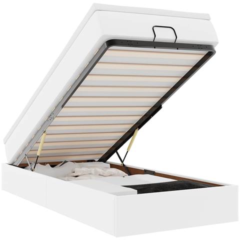 Struttura Letto Pouf con Materasso Bianco 90x200 cm Similpelle - Foto 1