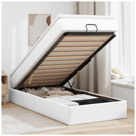 Struttura Letto Pouf con Materasso Bianco 90x200 cm Similpelle - Foto 2