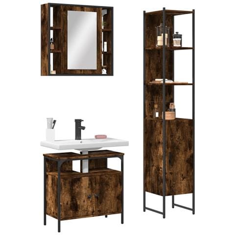 Set Mobili da Bagno 3 pz Rovere Fumo in Legno Multistrato - Foto 2