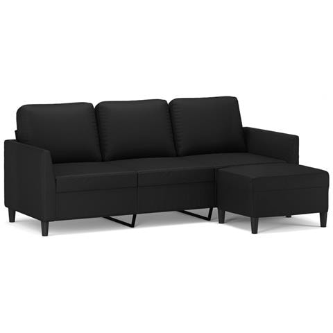 Divano a 3 Posti con Poggiapiedi Nero 180 cm in Similpelle - Foto 1