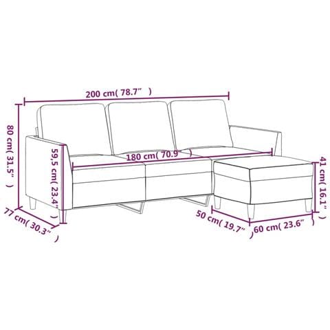 Divano a 3 Posti con Poggiapiedi Nero 180 cm in Similpelle - Foto 7