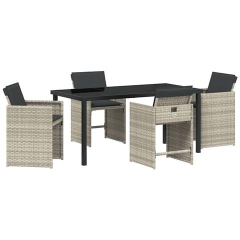Set da Pranzo per Giardino 5 pcs Grigio chiaro polyrattan - Foto 1